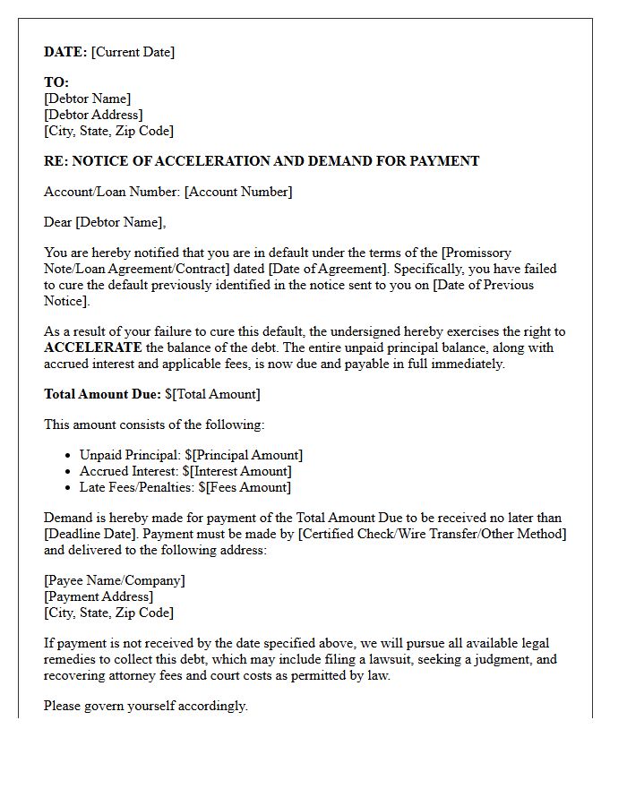 Notice of Acceleration and Demand for Payment Letter