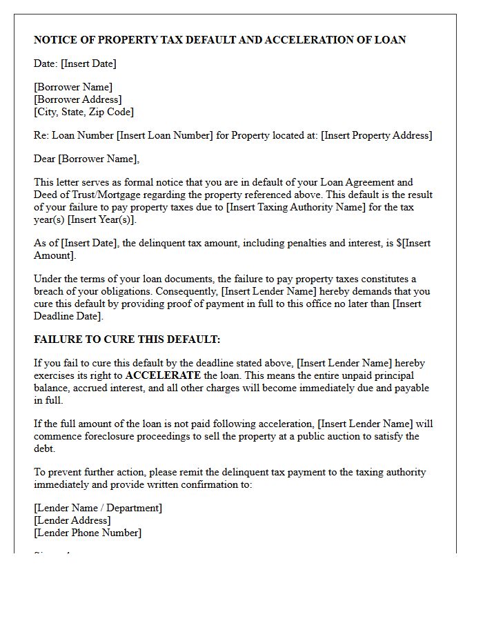 Property Tax Default and Acceleration Letter