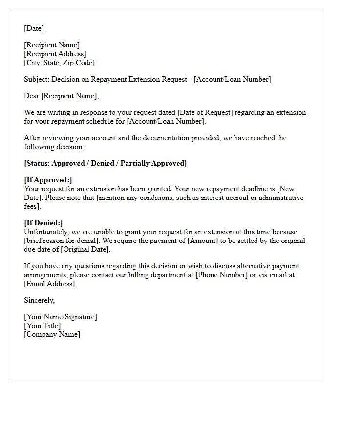 Repayment Extension Request Decision Letter