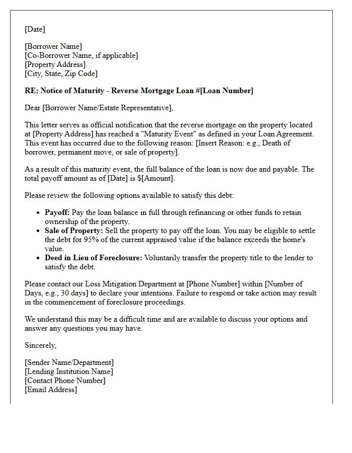 Reverse Mortgage Maturity Notification Letter
