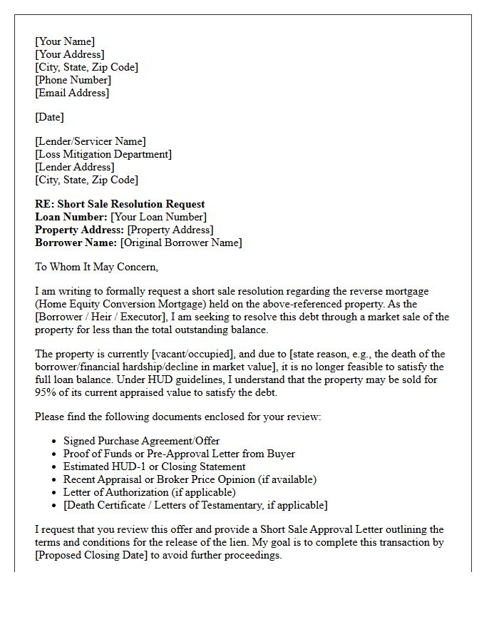 Reverse Mortgage Short Sale Resolution Letter