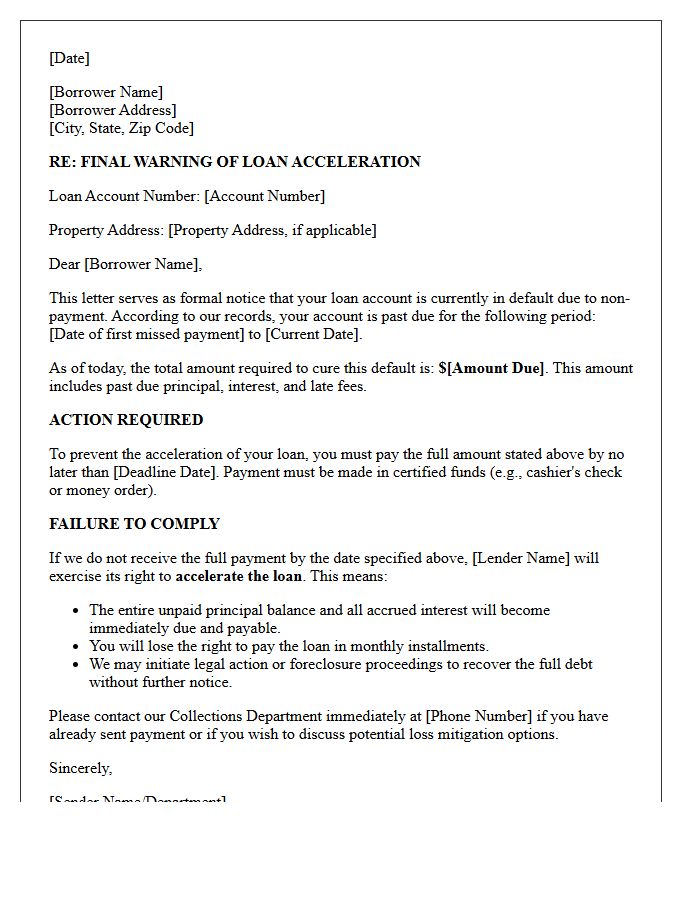 Final Warning of Loan Acceleration Letter