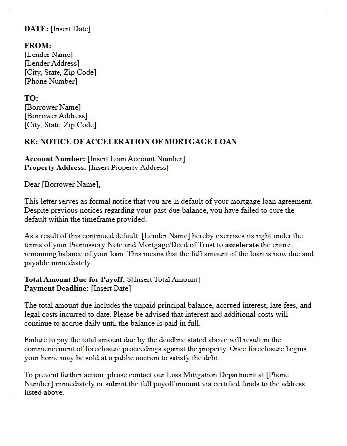 Notice of Accelerated Mortgage Balance Due Letter