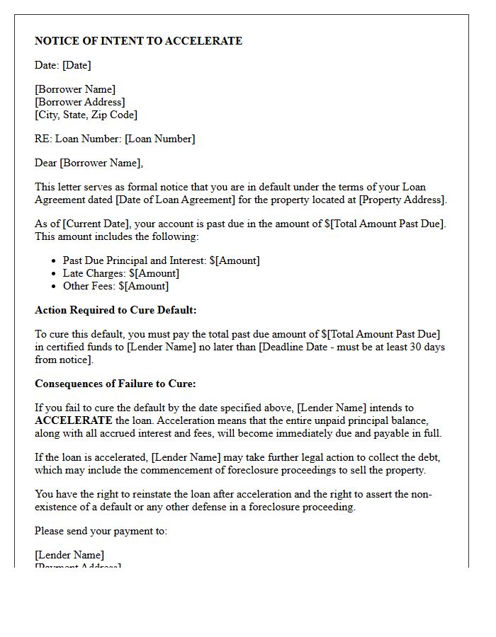 Notice of Intent to Accelerate Loan Letter