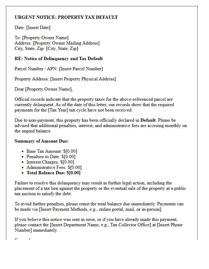 Notice of Property Tax Default Letter
