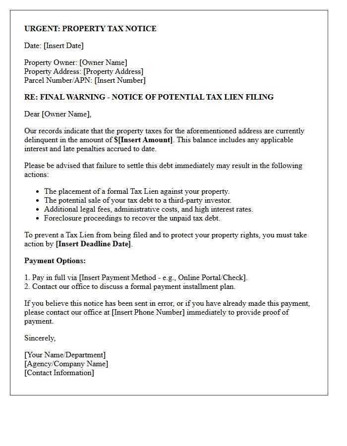 Property Tax Lien Protection Warning Letter