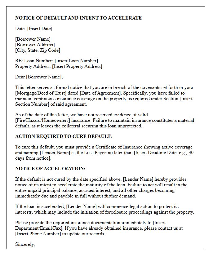 Breach Of Covenant Letter For Uninsured Property Acceleration