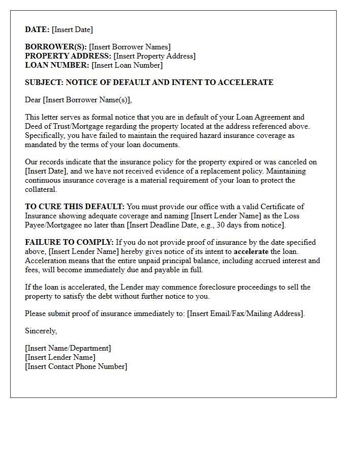 Lender Notice Letter For Uninsured Property Acceleration