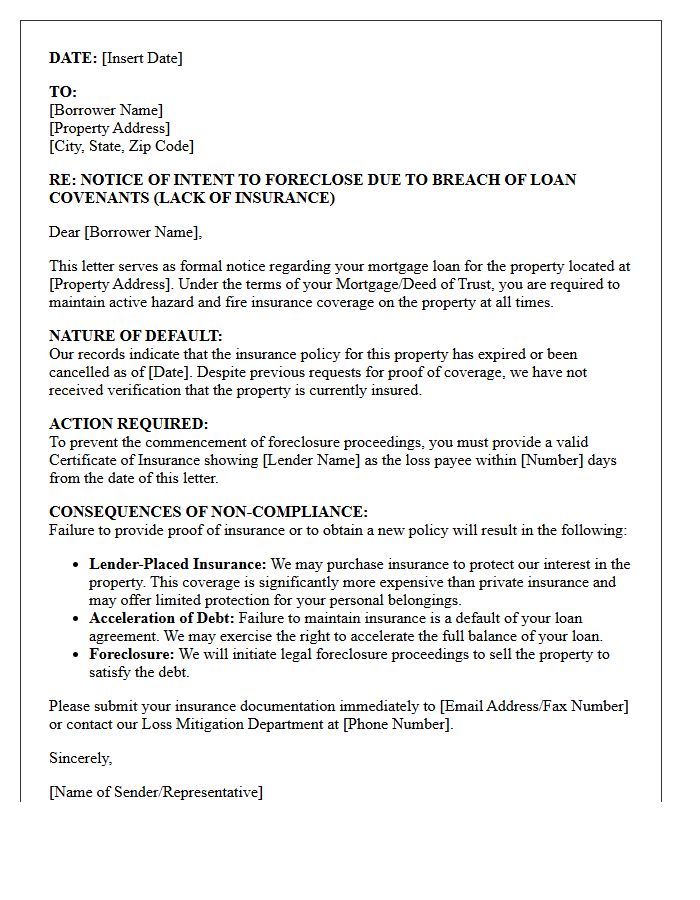 Notice Of Foreclosure Intent Letter Triggered By Uninsured Property
