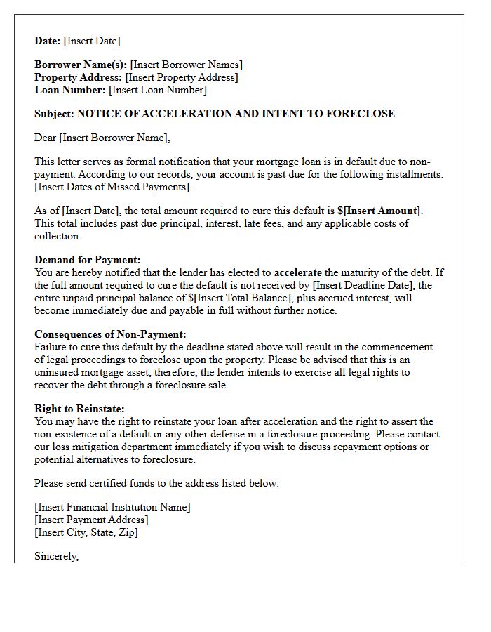 Uninsured Mortgage Asset Acceleration Notification Letter