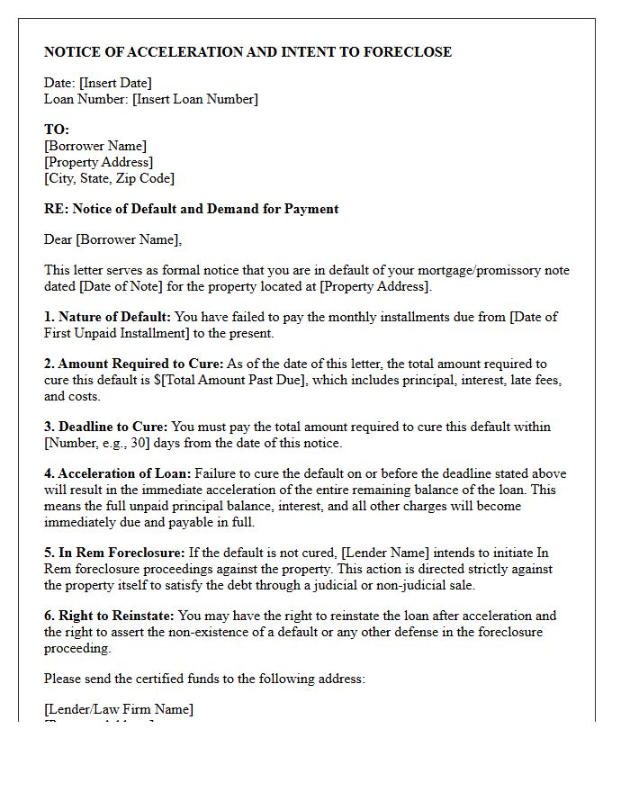 In Rem Foreclosure and Loan Acceleration Demand Letter
