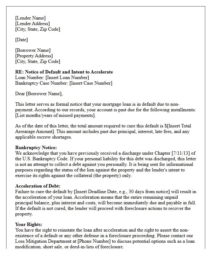 Mortgage Default and Debt Acceleration Post-Bankruptcy Letter