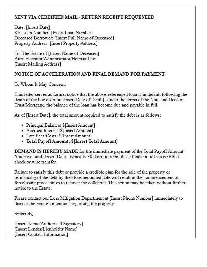 Final Demand and Estate Loan Acceleration Letter