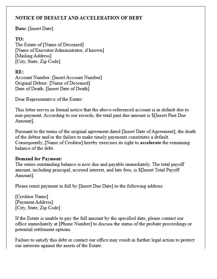 Notice of Default and Estate Acceleration Letter