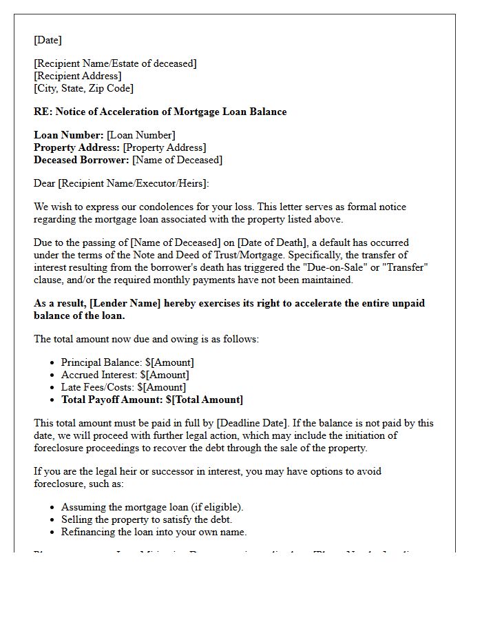 Post-Death Mortgage Balance Acceleration Letter