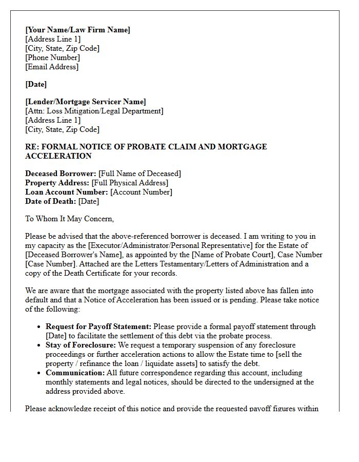 Probate Claim and Mortgage Acceleration Letter