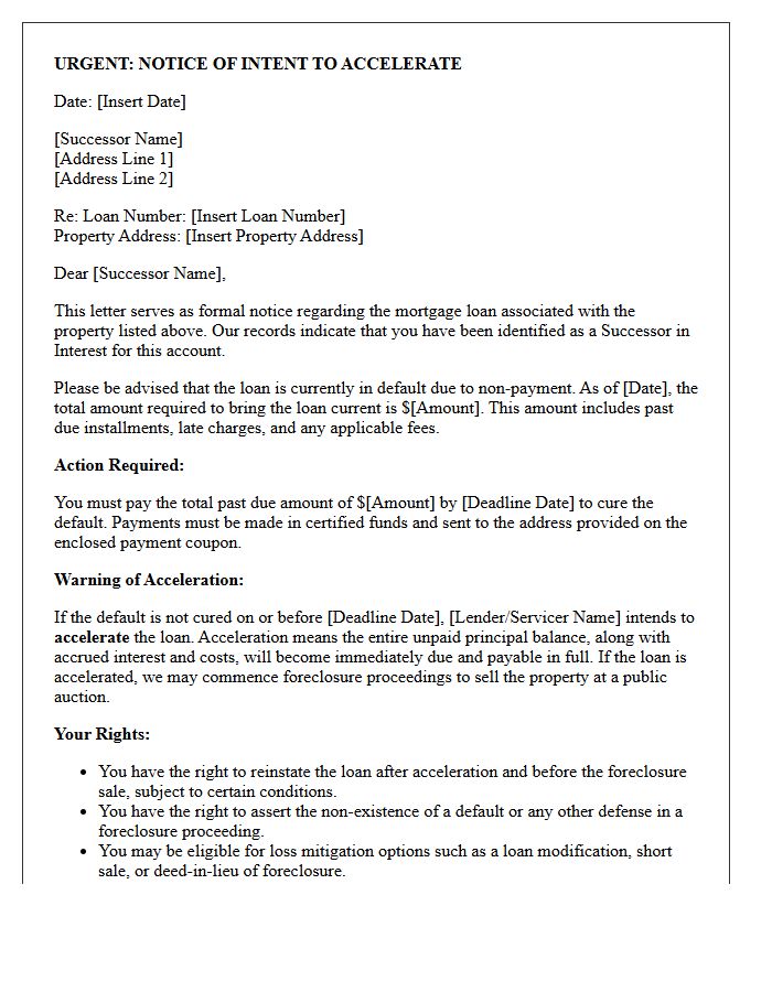 Successor in Interest Acceleration Warning Letter