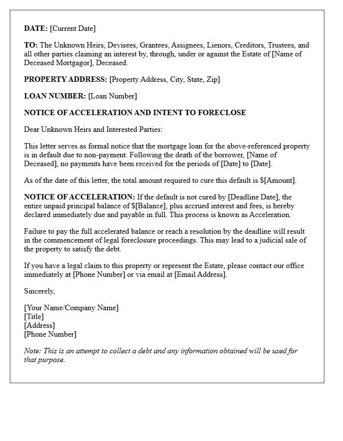 Unknown Heirs Foreclosure Acceleration Letter