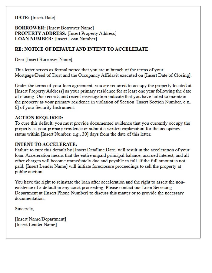 Breach Of Primary Occupancy Requirement Acceleration Letter