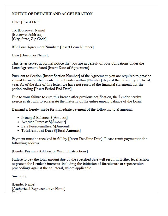 Failure To Provide Financial Statements Acceleration Letter