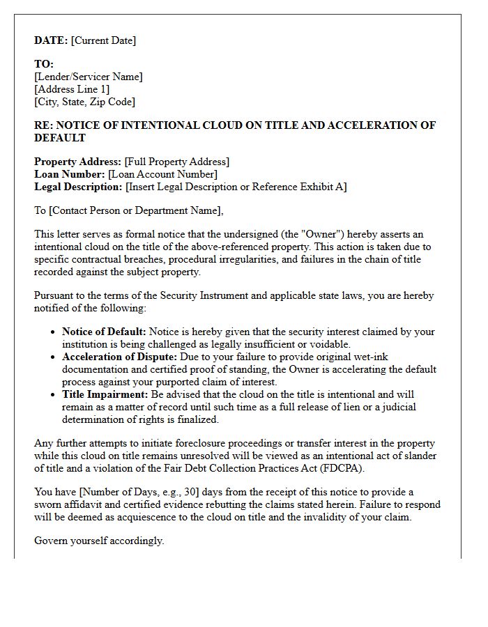 Intentional Cloud On Title Default Acceleration Letter