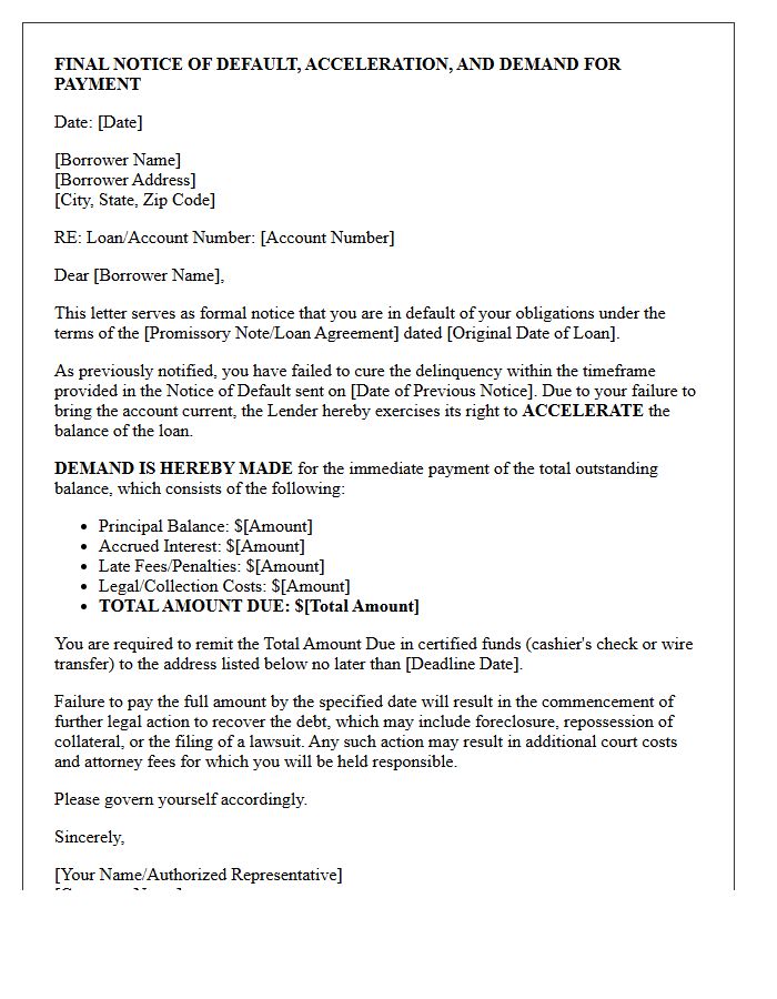 Final Notice Of Default Acceleration And Demand For Payment Letter