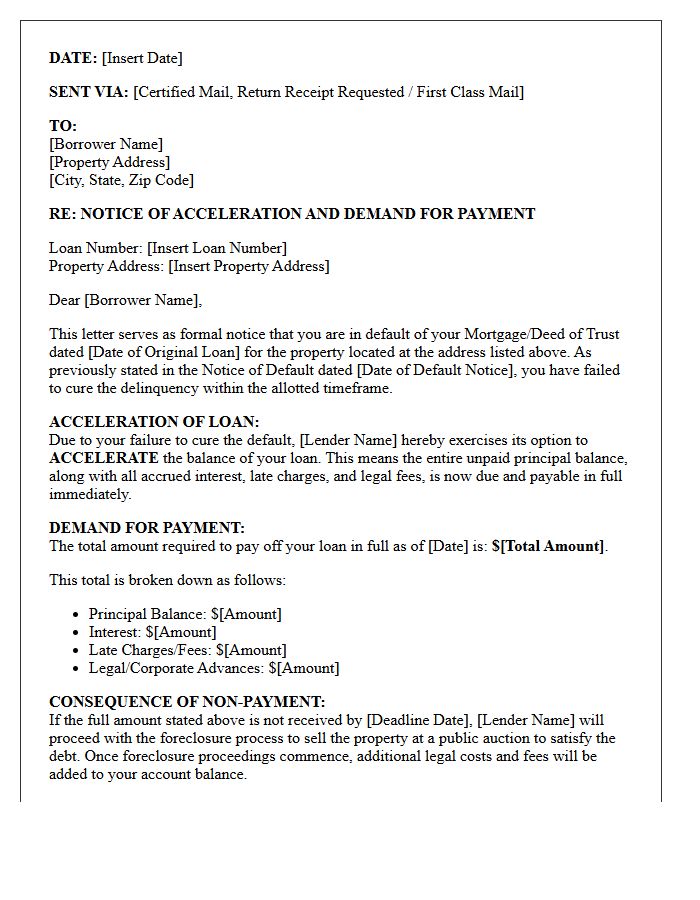 Pre-Foreclosure Notice Of Acceleration And Demand For Payment Letter