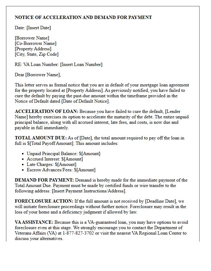 VA Loan Notice Of Acceleration And Demand For Payment Letter