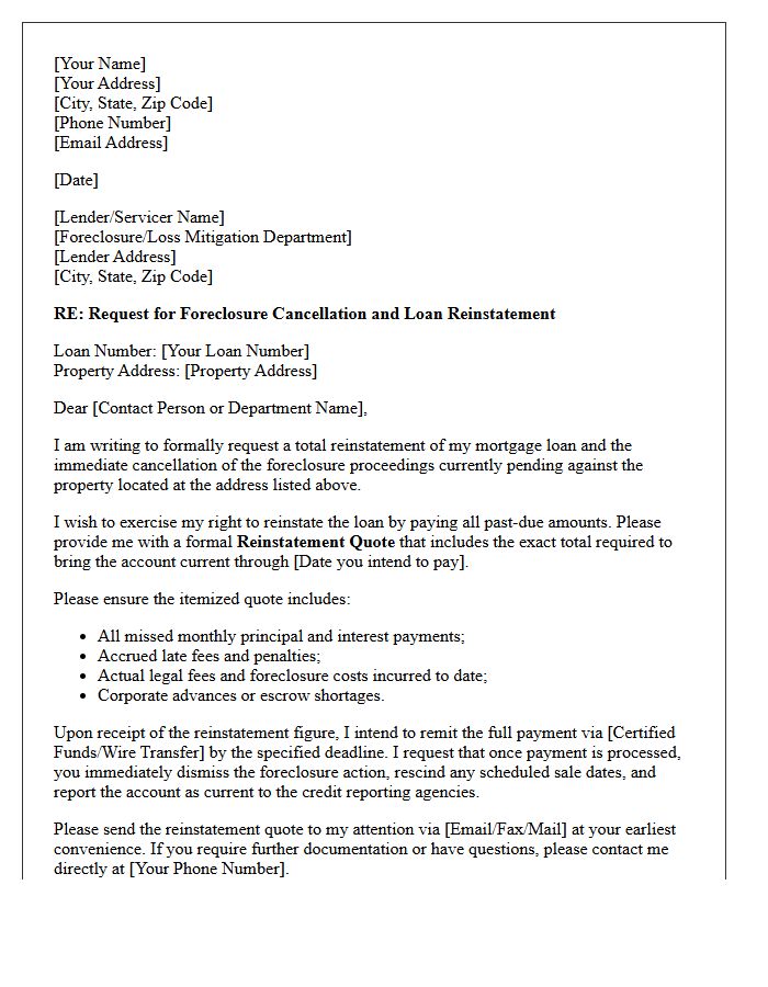 Foreclosure Cancellation and Reinstatement Letter
