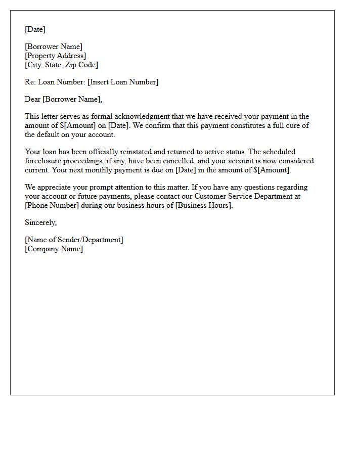 Full Cure Reinstatement Acknowledgment Letter