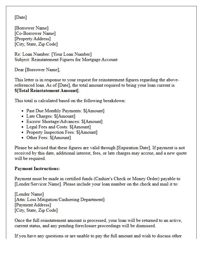 Loss Mitigation Loan Reinstatement Letter