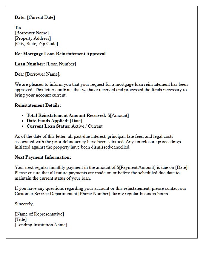 Mortgage Loan Reinstatement Approval Letter