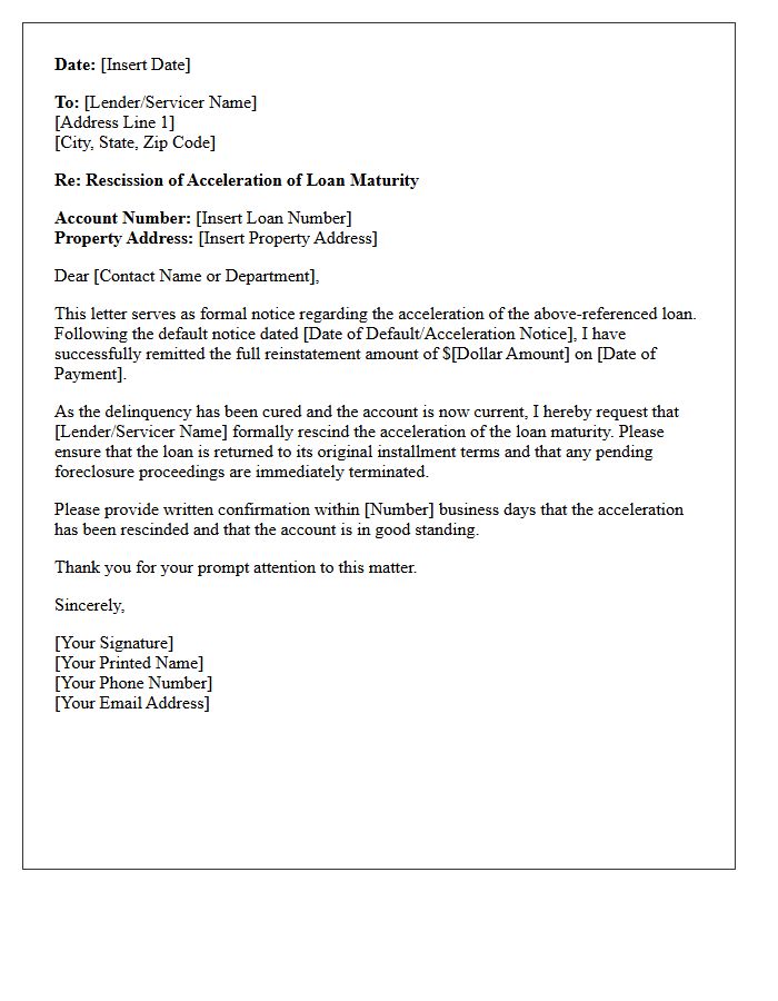 Post-Payment Acceleration Rescission Letter