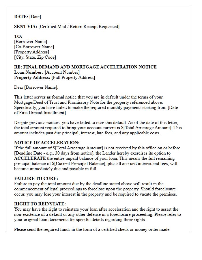 Final Demand and Mortgage Acceleration Notice Letter