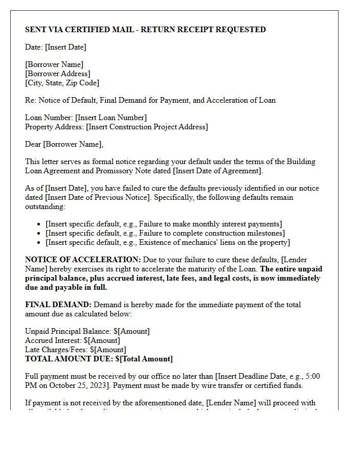 Final Demand and Construction Loan Acceleration Letter
