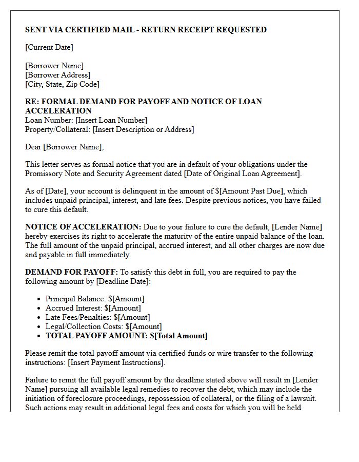 Formal Demand for Payoff and Loan Acceleration Letter