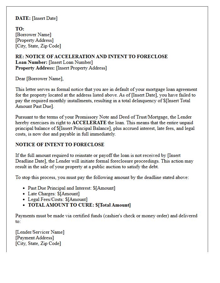 Notice of Acceleration and Intent to Foreclose Letter