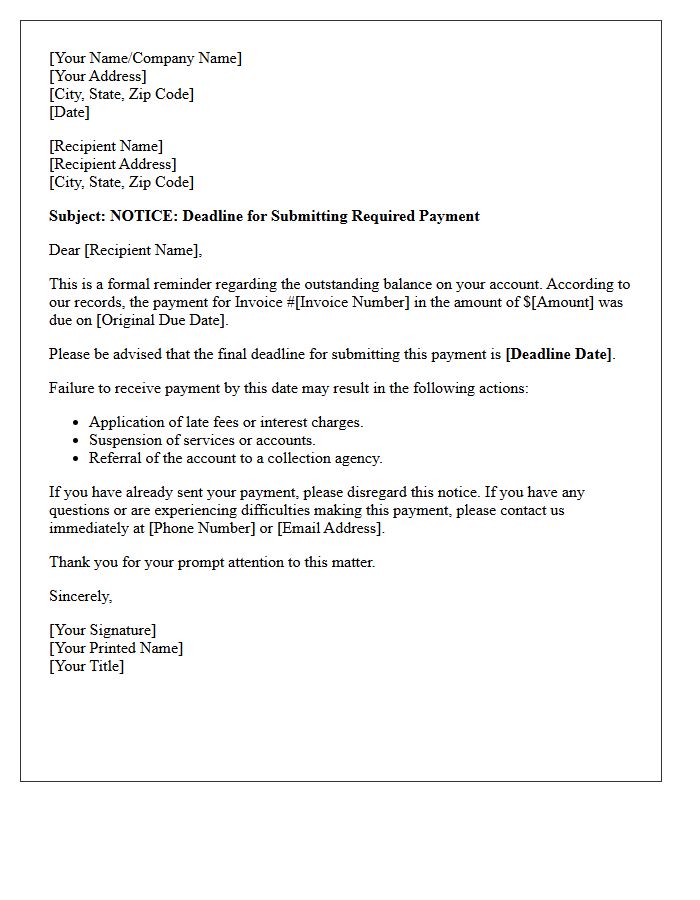 Deadline for Submitting Required Payment