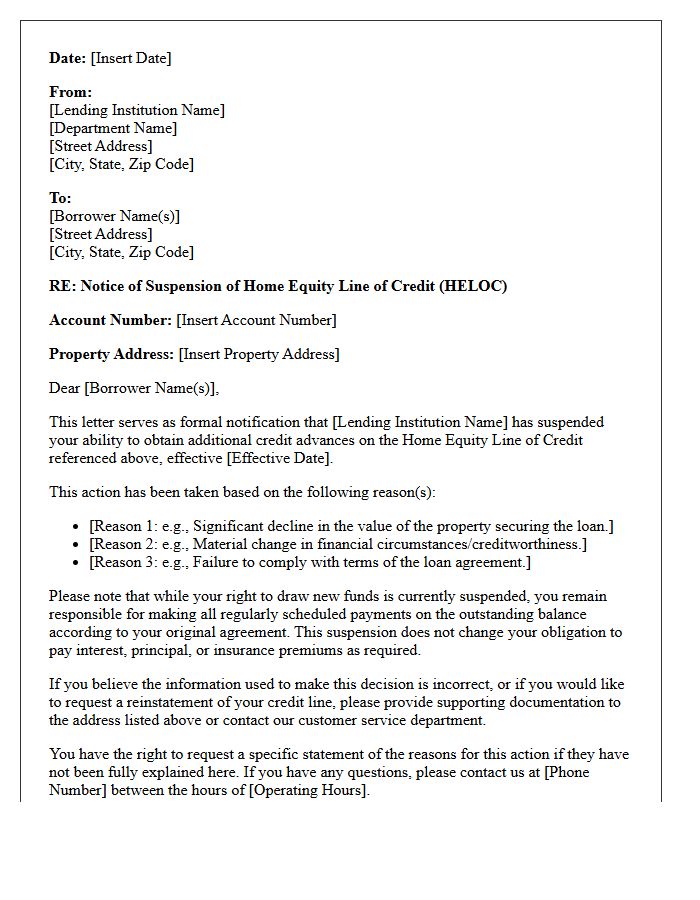 Declaration of Home Equity Line of Credit Suspension