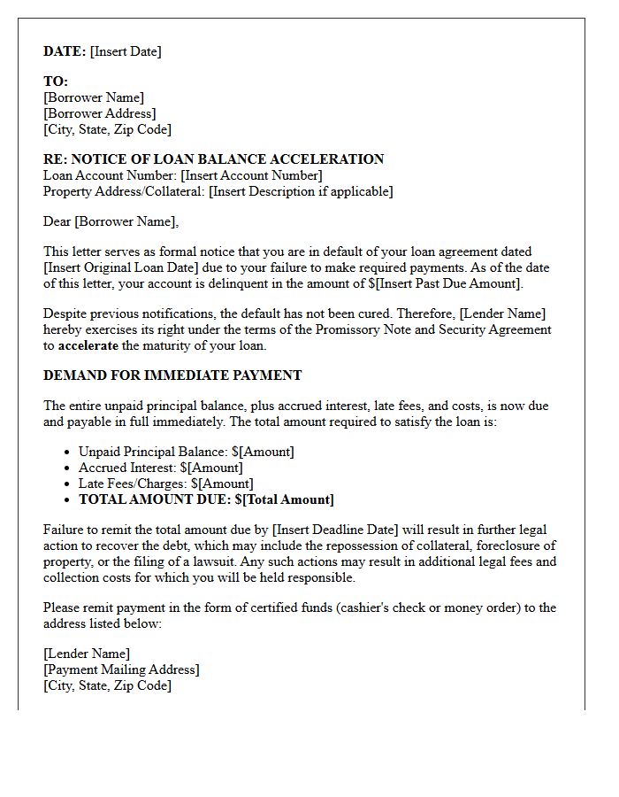 Notice of Loan Balance Acceleration