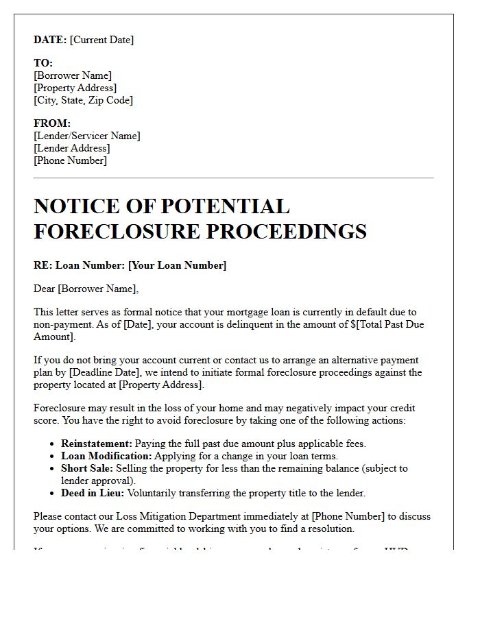 Notice of Potential Foreclosure Proceedings