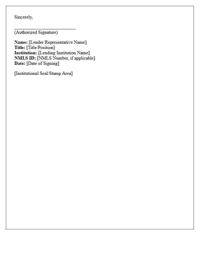 Official Lender Signature and Letter Closing