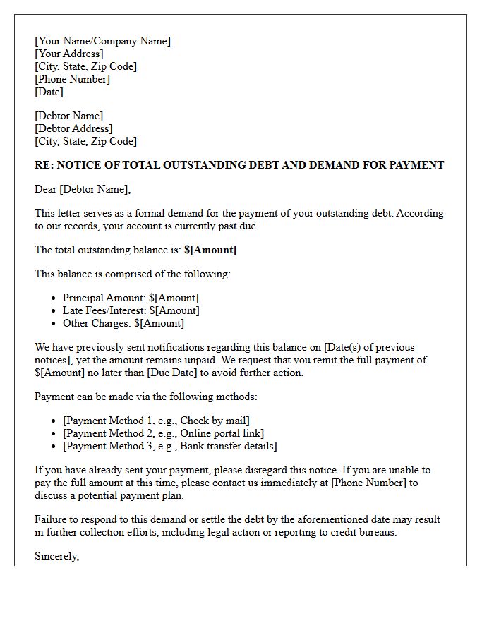 Total Outstanding Debt and Demand for Payment