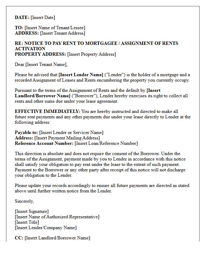Assignment of Rents Activation Letter