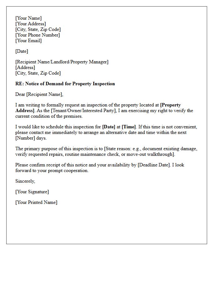 Demand for Property Inspection Letter