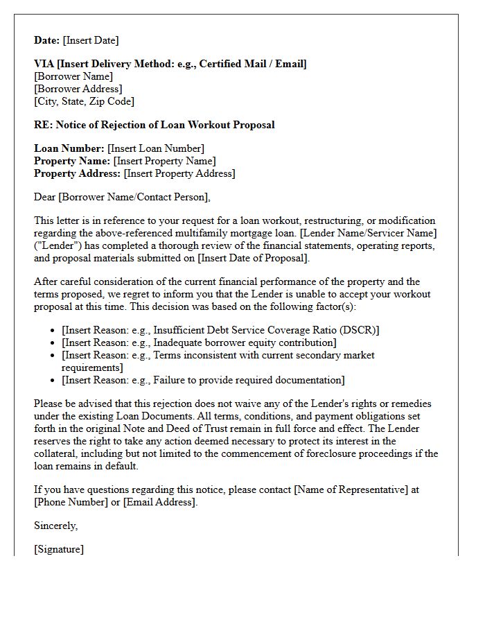 Multifamily Loan Workout Rejection Letter