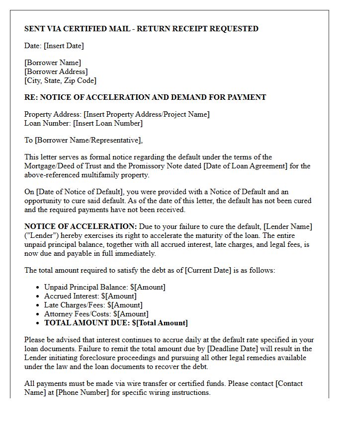 Multifamily Mortgage Default Acceleration Letter