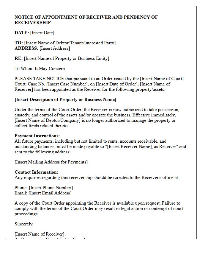 Notice of Commercial Receivership Letter