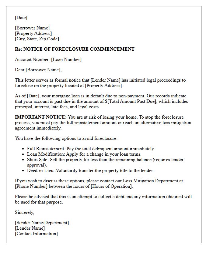 Notice of Foreclosure Commencement Letter