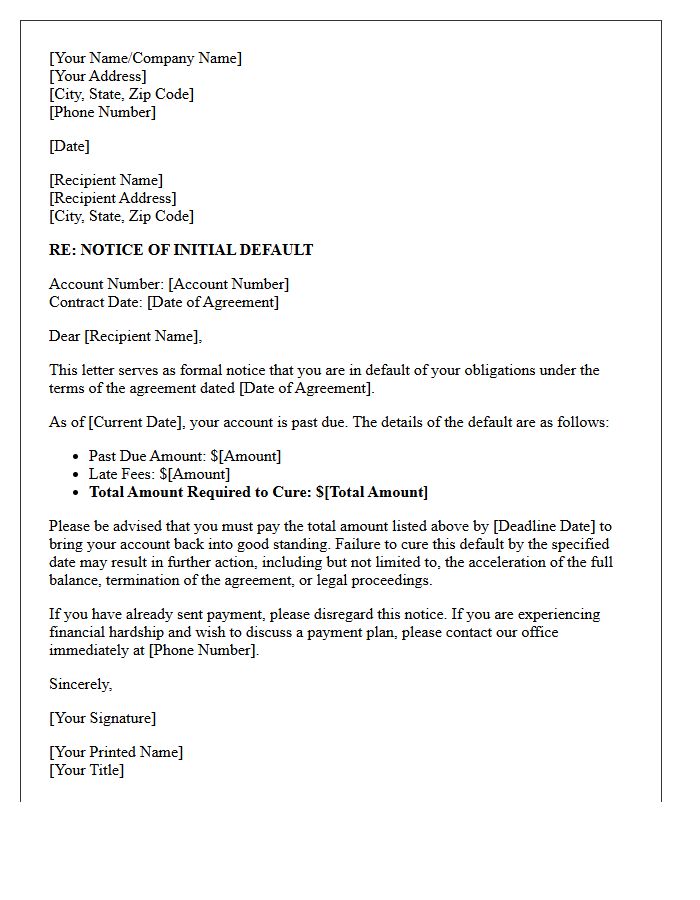 Notice of Initial Default Letter